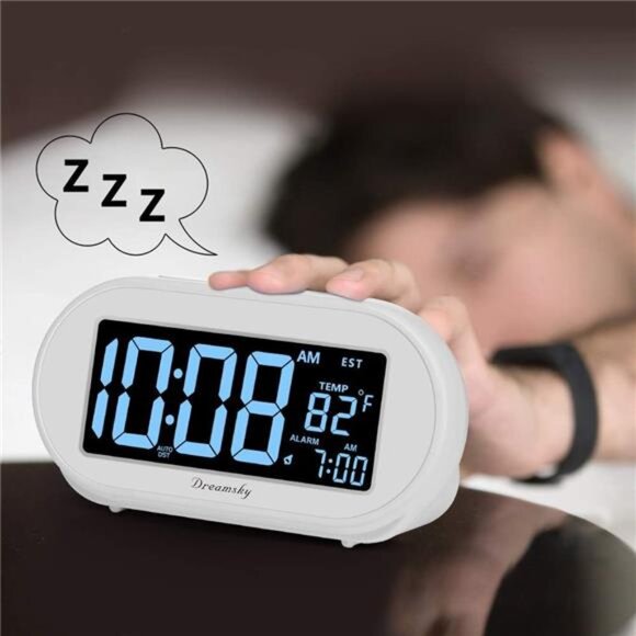 Digital Alarm Clock Auto Set USB Port Bedside Clock Large LCD Display Snooze Tim
